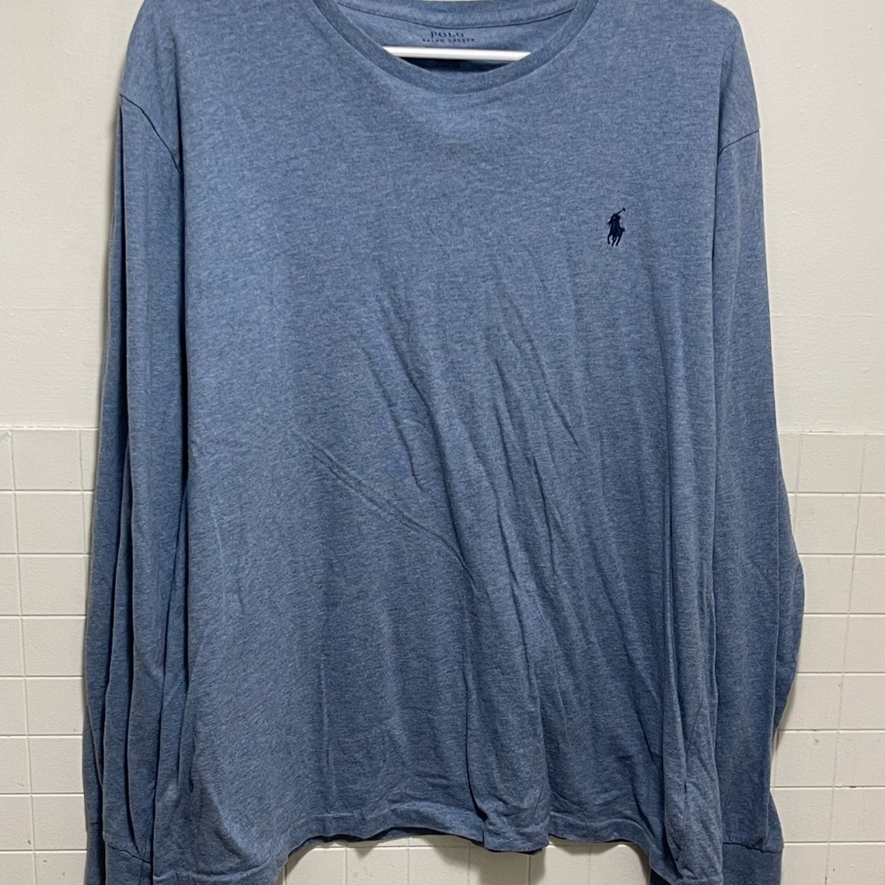 Polo by Ralph Lauren Men's Heather Blue Long Sleeve Tee